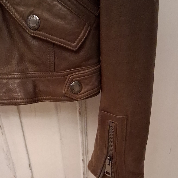 Burberry Brit Brown Leather Moto Jacket - Picture 4 of 12